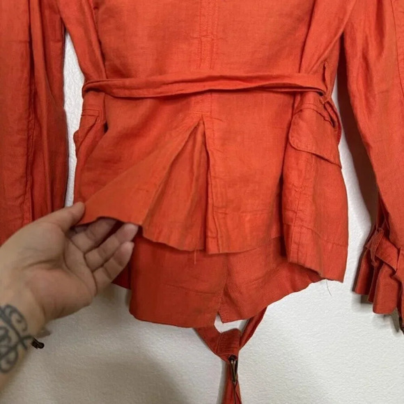 Talbots Orange Irish Linen Trench Coat Button Belted Summer Spring Jacket Sz 4P - Picture 13 of 14